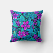パープルかわいらしとティール(緑がかった色)ブルーフローラ クッション (裏面)