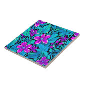 パープルかわいらしとティール(緑がかった色)ブルーフローラ タイル (側面)