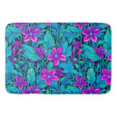 パープルかわいらしとティール（緑がかった色）ブルーフローラ バスマット (正面)