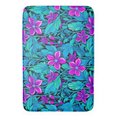 パープルかわいらしとティール（緑がかった色）ブルーフローラ バスマット (正面縦)