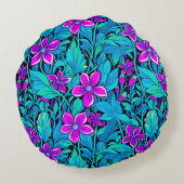 パープルかわいらしとティール(緑がかった色)ブルーフローラ ラウンドクッション (裏面)