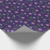 パープルかわいらしとピンクローズローズバッドフローラプリント ラッピングペーパー (角)