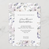 パープルかわいらしアイボリーラベンダーの花結婚の数 招待状 (正面/裏面)