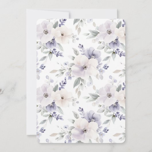 パープルかわいらしアイボリーラベンダーの花結婚の数 招待状 (裏面)