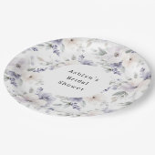 パープルかわいらしアイボリーラベンダーフラワーズブライダルシャワー ペーパープレート (アングル)