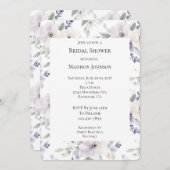 パープルかわいらしアイボリーラベンダーフラワーズブライダルシャワー 招待状 (正面/裏面)
