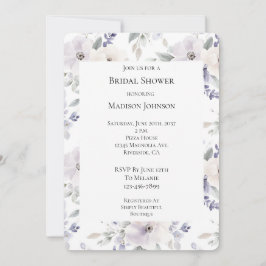 パープルかわいらしアイボリーラベンダーフラワーズブライダルシャワー 招待状