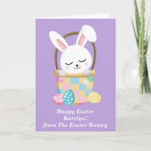 パープルかわいらしイースターバニーのカスタマイズ可能な子供 カード (正面)