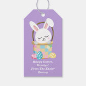 パープルかわいらしイースターバニーのカスタマイズ可能な子供 ギフトタグ (正面)
