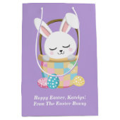 パープルかわいらしイースターバニーのカスタマイズ可能な子供 ミディアムペーパーバッグ (正面)