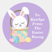 パープルかわいらしイースターバニーのカスタマイズ可能な子供 ラウンドシール (正面)