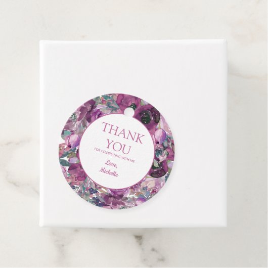 パープルかわいらしウォーター色フローラ誕生日ありがとう フェイバータグ (インサイチュ)