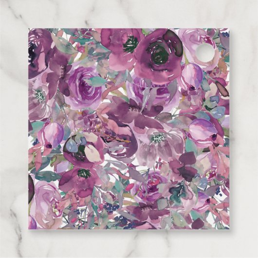 パープルかわいらしウォーター色フローラ誕生日ありがとう フェイバータグ (裏面)