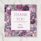 パープルかわいらしウォーター色フローラ誕生日ありがとう フェイバータグ (正面)
