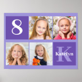 パープルかわいらしカスタムキッドフォトバースデーパーティー ポスター (正面)