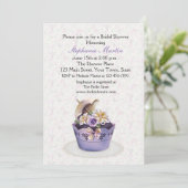 パープルかわいらしカップケーキ、ブライダルシャワー 招待状 (スタンド正面)