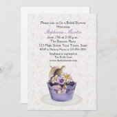 パープルかわいらしカップケーキ、ブライダルシャワー 招待状 (正面/裏面)