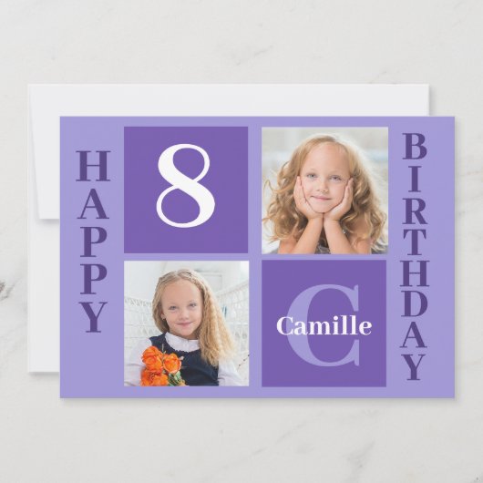パープルかわいらしガールパーソナライズされたズ写真誕生日 カード (正面)