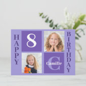 パープルかわいらしガールパーソナライズされたズ写真誕生日 カード (スタンド正面)