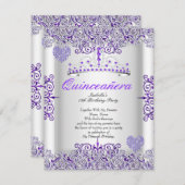 パープルかわいらしキンセアニェラパーティーティアラハート 招待状 (正面/裏面)