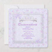 パープルかわいらしキンセアニェラパーティーティアラ蝶 招待状 (正面)