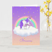 パープルかわいらしスウィートドリームレインボーユニコーン カード (黄色い花)