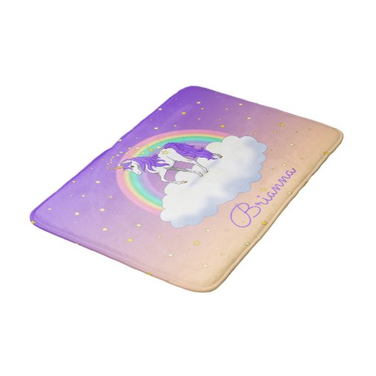 パープルかわいらしスウィートドリームレインボーユニコーン バスマット (アングル)