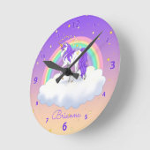パープルかわいらしスウィートドリームレインボーユニコーン ラウンド壁時計 (傾斜)