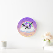 パープルかわいらしスウィートドリームレインボーユニコーン ラウンド壁時計 (ホーム)