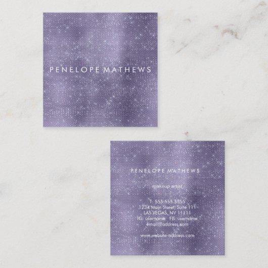 パープルかわいらしスパークル美しいスタイリスト スクエア名刺 (正面/裏面)