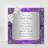パープルかわいらしダイヤモンドボウスパークルスワールスウィート16 招待状 (裏面)