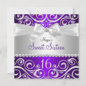 パープルかわいらしダイヤモンドボウスパークルスワールスウィート16 招待状 (正面)