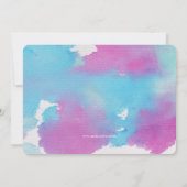 パープルかわいらしティール(緑がかった色)ウォーターカラーハローフォト誕生 案内状 (裏面)