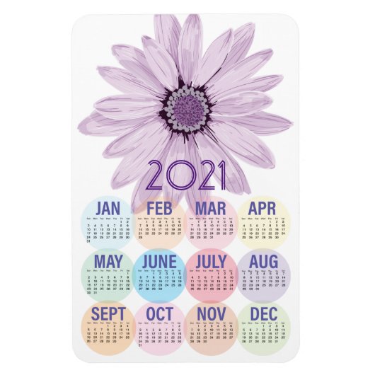 パープルかわいらしデイジー | カスタム 2021カレンダー マグネット (縦)