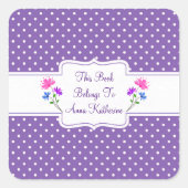パープルかわいらしドッツカントリーシック蔵書票/シール スクエアシール (正面)