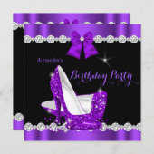 パープルかわいらしハイヒール誕生日パーティー 招待状 (正面/裏面)