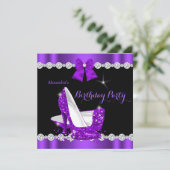 パープルかわいらしハイヒール誕生日パーティー 招待状 (スタンド正面)