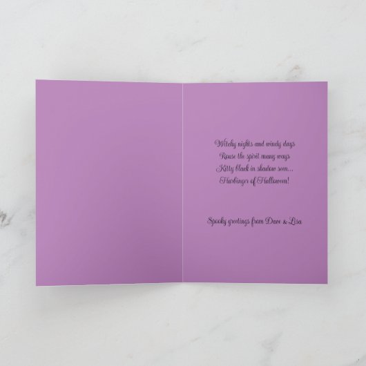 パープルかわいらしハロウィーンウィッチ&ブラックキャットヴィンテージ シーズンカード (内部)