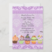 パープルかわいらしハロウィーンカップケーキ誕生日招待状 招待状 (裏面)