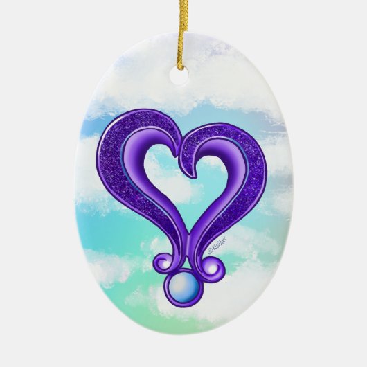 パープルかわいらしハートオーナメント セラミックオーナメント (正面)
