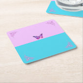 パープルかわいらしバタフライオンパステルズ紙コースター スクエアペーパーコースター (アングル)