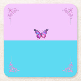 パープルかわいらしバタフライオンパステルズ紙コースター スクエアペーパーコースター
