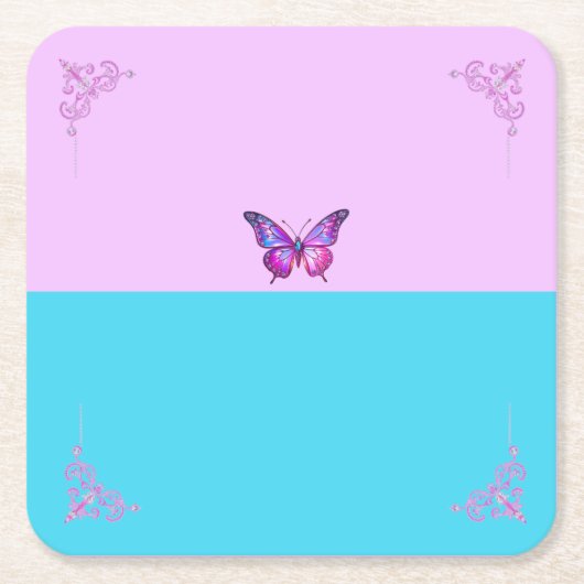 パープルかわいらしバタフライオンパステルズ紙コースター スクエアペーパーコースター (正面)