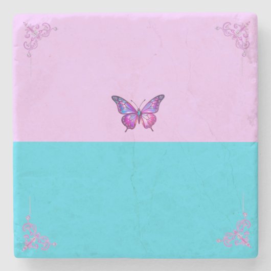 パープルかわいらしバタフライパステルスストーンコースター ストーンコースター (正面)