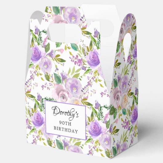 パープルかわいらしバラフローラ90誕生日 フェイバーボックス (オープン)