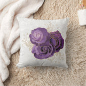 パープルかわいらしバラフローラ クッション (ブランケット)