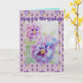 パープルかわいらしパンジーヴィオラウォーターカラーアートカード カード (黄色い花)