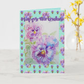 パープルかわいらしパンジーヴィオラウォーターカラーアートカード カード (黄色い花)