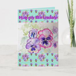パープルかわいらしパンジーヴィオラウォーターカラーアートカード カード