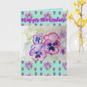 パープルかわいらしパンジーヴィオラウォーターカラーアートカード カード (黄色い花)